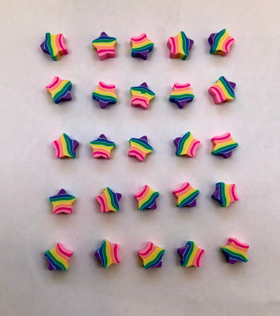 25 x polymer clay rainbow star beads