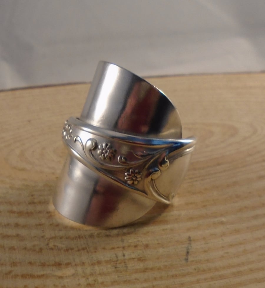 Upcycled Silver Plated Flower Wrap Spoon Ring SPR092001
