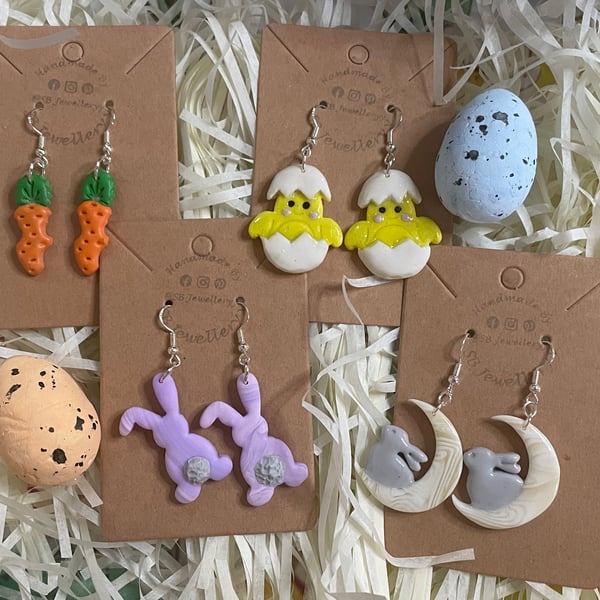 (Clip On Available) Handmade Polymer Clay Easter Earrings 