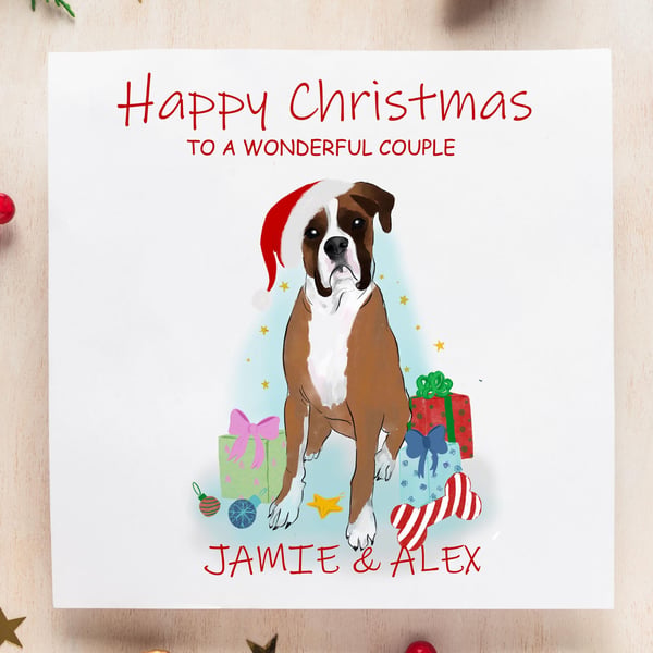 Boxer Dog Christmas Card-Personalised with any names,cute dog Christmas card