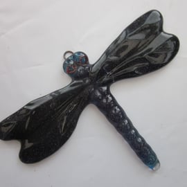 Handmade cast glass dragonfly - Deep pool