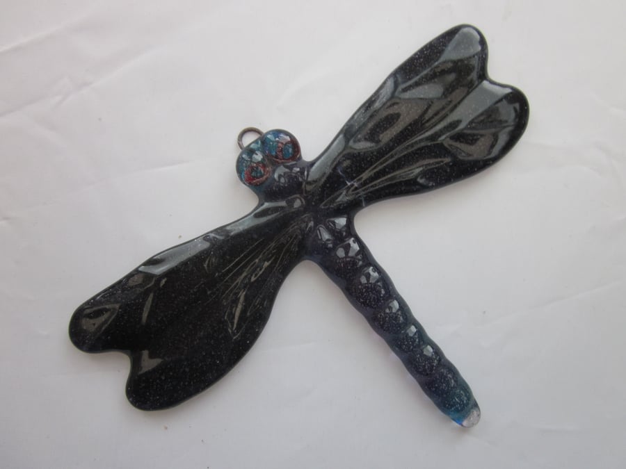 Handmade cast glass dragonfly - Deep pool