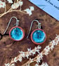 Handmade Turquoise Ceramic Earrings UK. Blue Glazed Clay Circle Dangle Pottery E