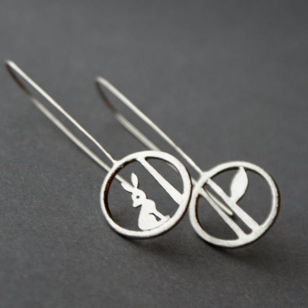 Edge of the woods silver hare drop earrings