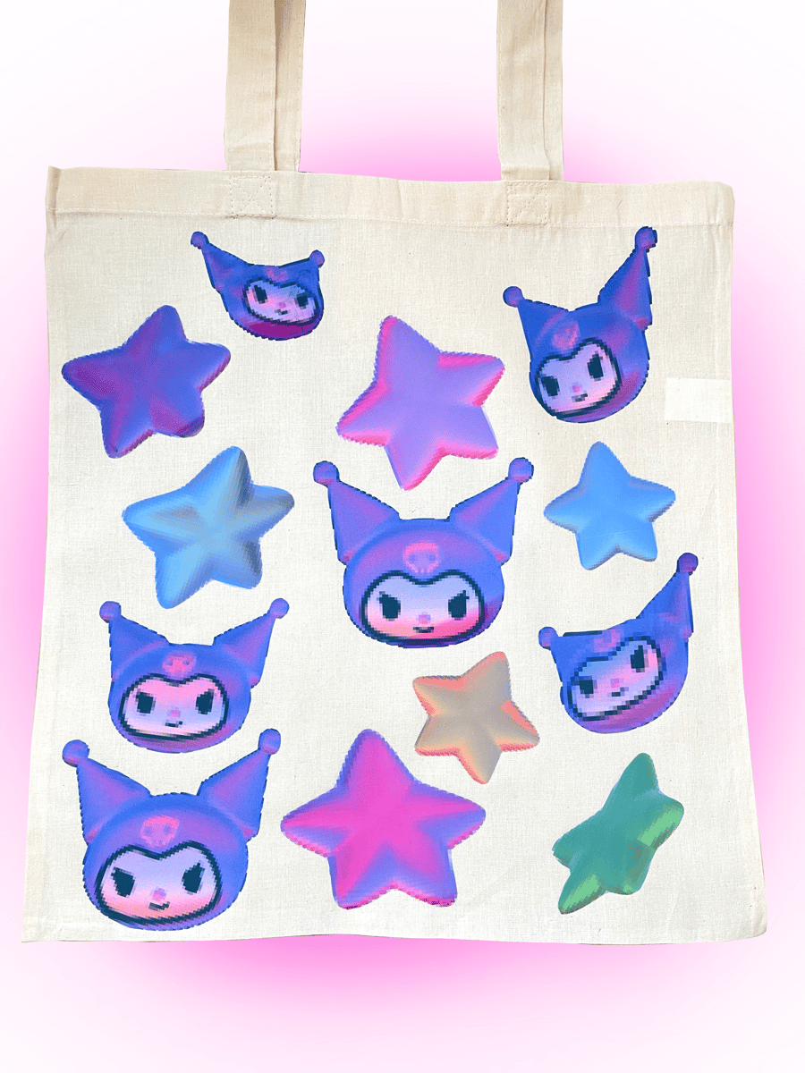 Kuromi Pixel Stars Tote Bag Sanrio Inspired