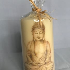 Decorated Candle Medium Buddha Blossom Beautiful Decoupage Unusual