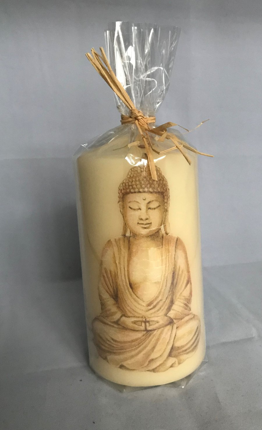 Decorated Candle Medium Buddha Blossom Beautiful Decoupage Unusual