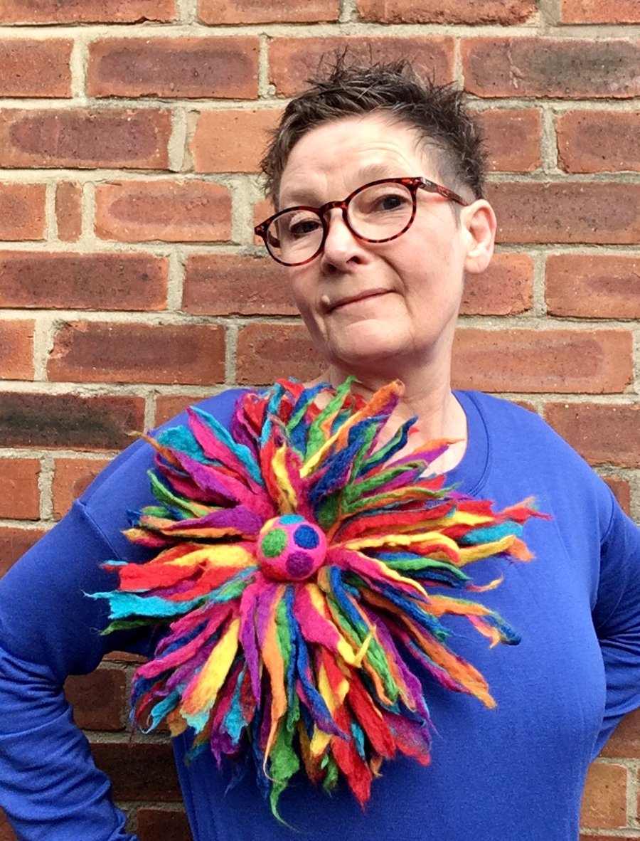 Spiky large felted flower brooch, bright, bold, flower pin, corsage
