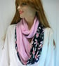 Infinity scarf (two tone, plain pink and floral navy print) - Image 5