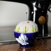 French blue hand painted bowl embroidered pin cushion
