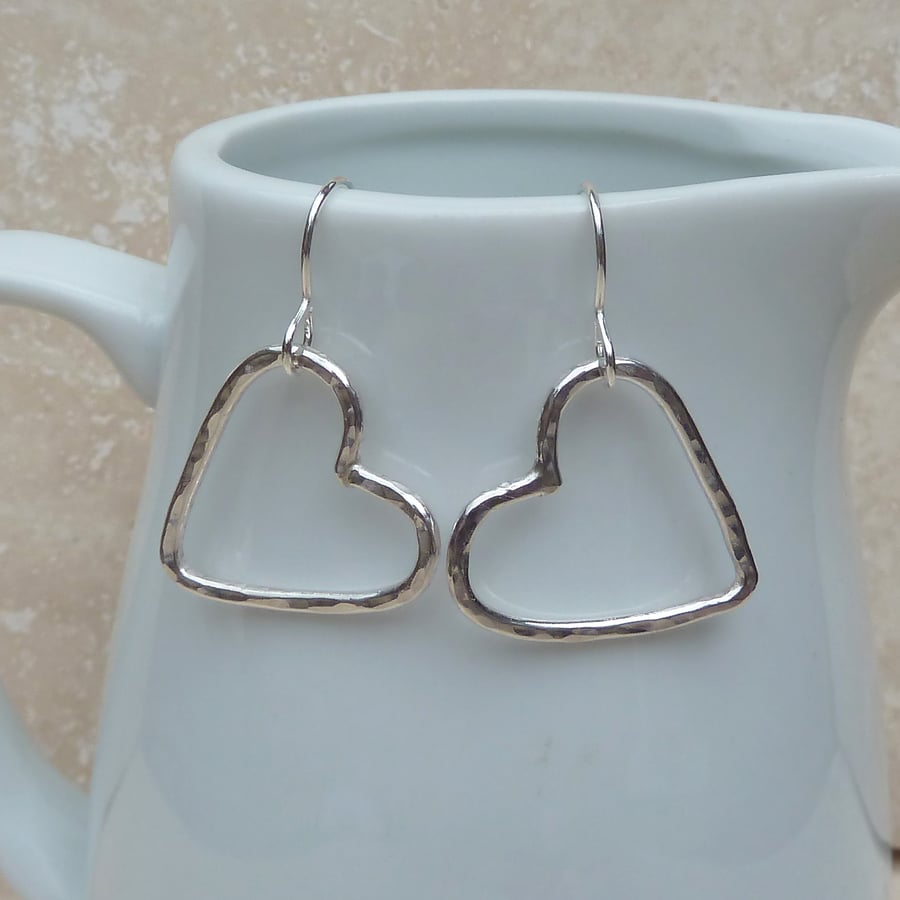 Sterling Silver Hammered Heart Earrings - SILV037