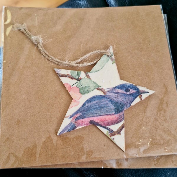 Decoupage wooden hanging star