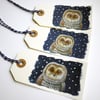Owl tags, hand painted set of three