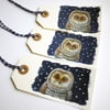 Owl tags, hand painted set of three