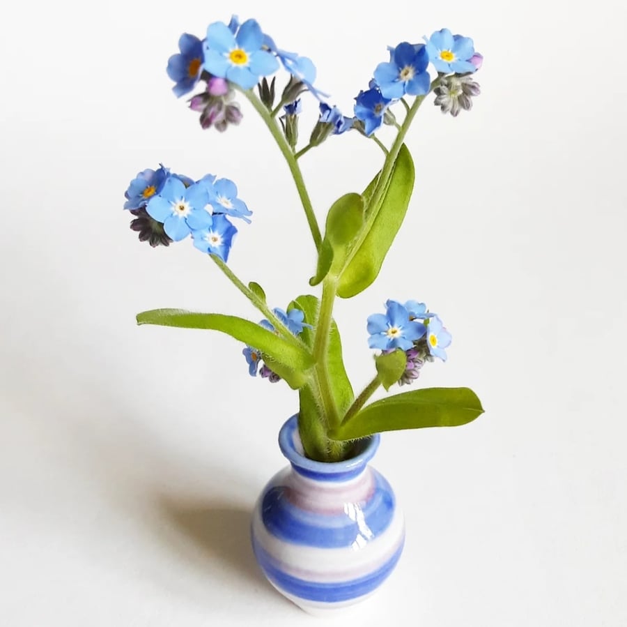 Miniature Stripy Bud Ceramic Vase Blue  