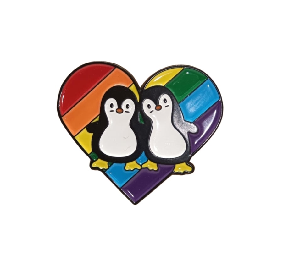 Lgbt rainbow love penguins Enamel pin badge brooch. 