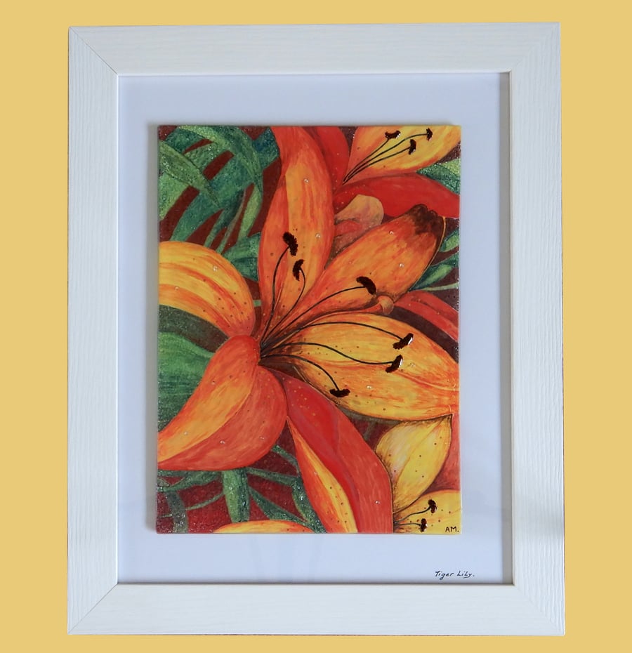 Handmade Fused Glass 'TIGER LILY' Picture