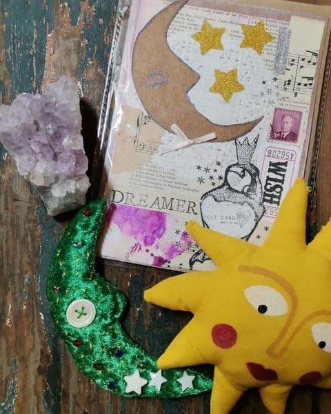 Art doll, art doll gift box, happy, sun, necklace, crystal, amethyst, 
