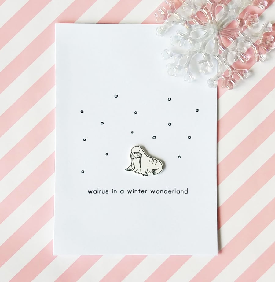 christmas card - walrus in a winter wonderland - handmade card