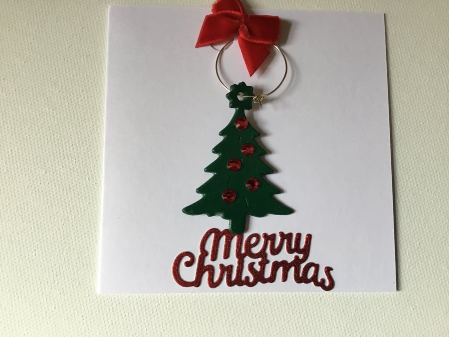 Christmas tree glass charm card. CC583
