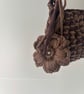 Handmade Crochet Shoulder Bag - Mocha & Chocolate Brown - Floral Flower Strap  - Image 4