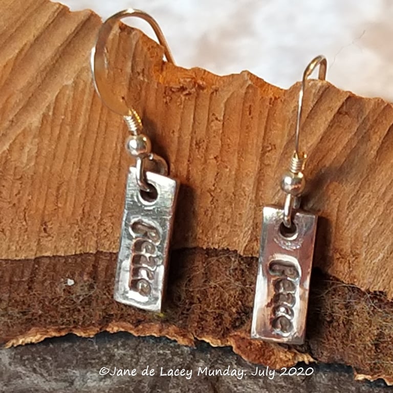 Silver 'Peace' Tag Earrings