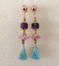Satellite cut Amethyst, Pink Quartz and Amzonite beaded dangle earrings - Image 8