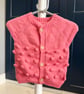 Hand-Knitted Baby Sleeveless Cardigan Vest with Bobbles– Coral Pink (9-12m)