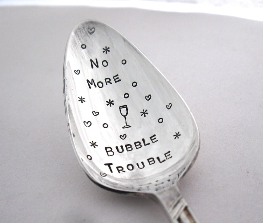 Handstamped Spoon for Wine Bottle, No More Bubble Trouble