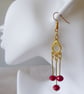 Gold Plated Chandelier Earrings with Cherry Red Faceted Czech Glass Beads - Image 3