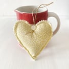 Hanging Heart in Yellow Dotty Cotton Fabric