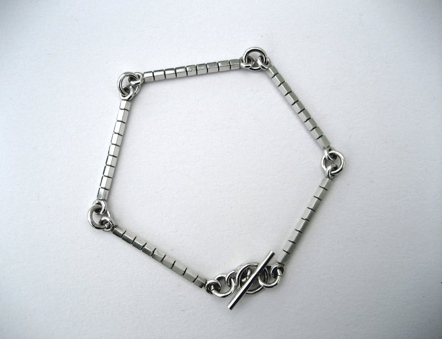 Sterling Silver Linked Bar Striped Bracelet - One Off Design