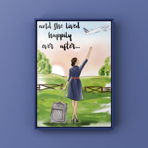 Air France And She Lived Happily Ever Cabin Crew Print Flight Attendant Poster