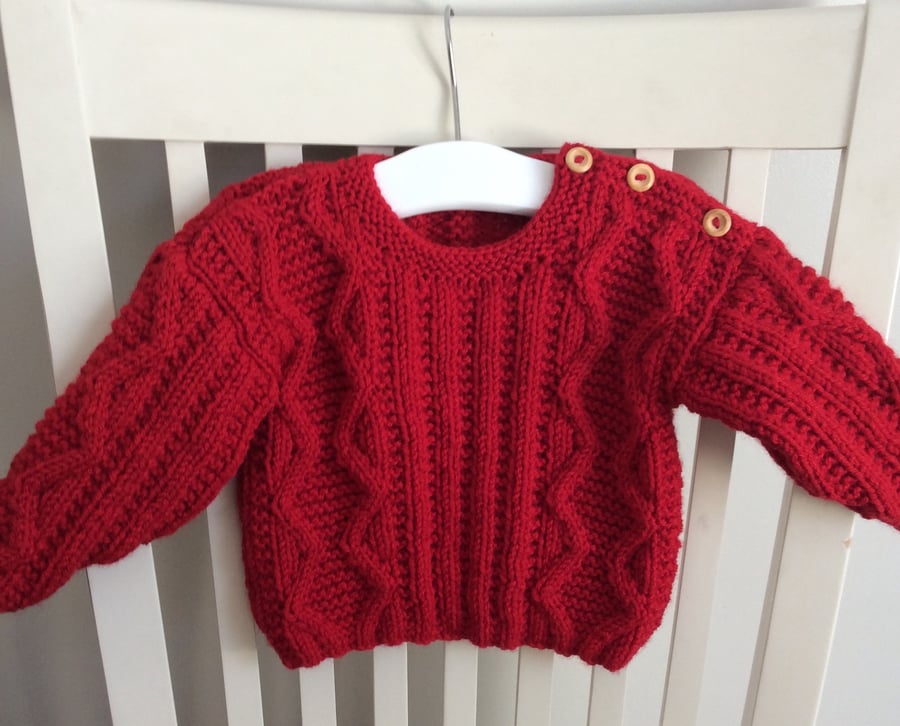 Baby red Aran jumper 3-6 months