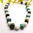 African Turquoise Jasper and Lava Stone Gemstone Necklace