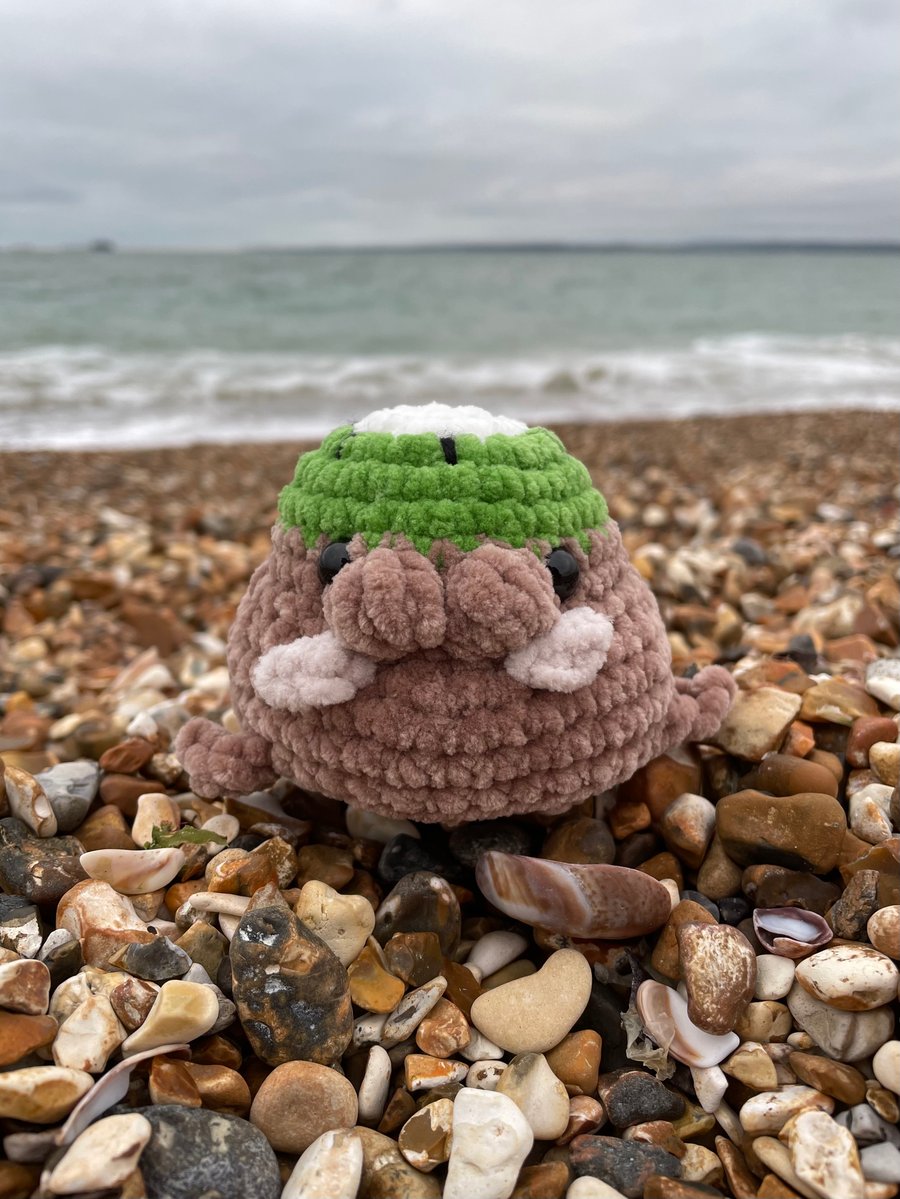 Handmade Crochet Kiwi Plushie Walrus: Soft Chenille Yarn