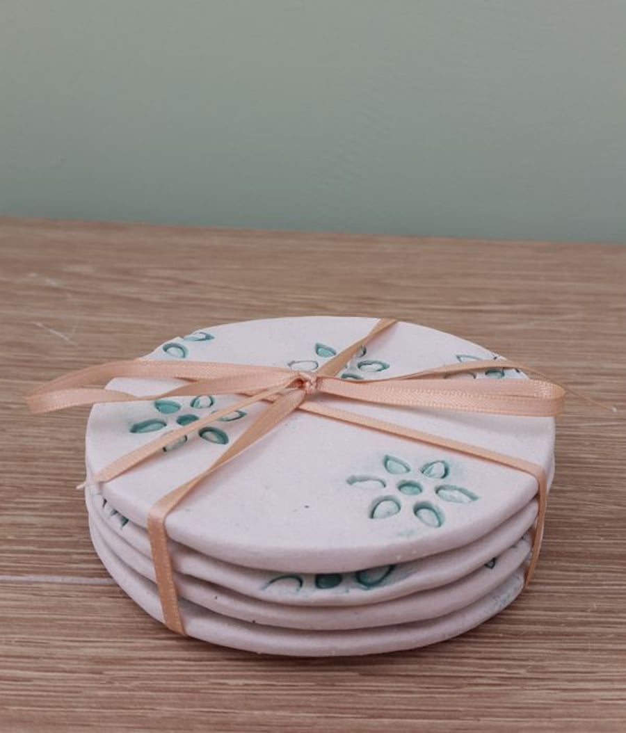 Green Lily Pond Round Ceramic Coasters