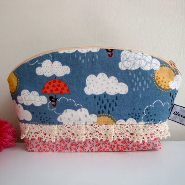 Cotton Make Up Bag - lace trim - wipe clean lin... - Folksy
