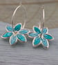Forget-me-not in silver and enamel. Sterling Hoop Earrings - Image 6