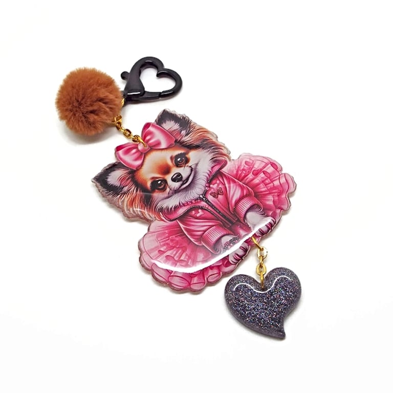 Chihuahua Bag Charm with Heart Clasp and Charm