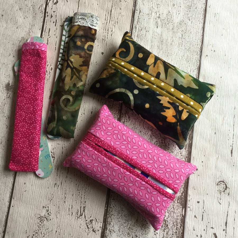 Set of 2 Fabric Tissue and Nail File Holders - Folksy