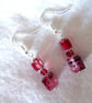 Red Earrings square and round beads silver hooks 4cm dangle