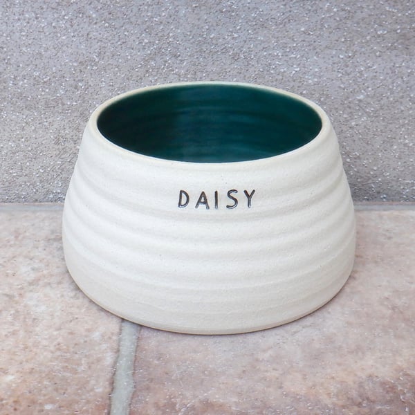 Personalised spaniel dog water food bowl wheel thrown stoneware pottery