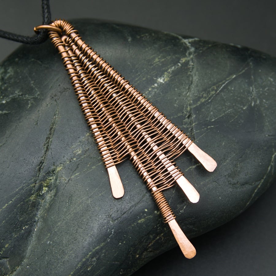 Copper Wire Woven Ripple Pendant - Large