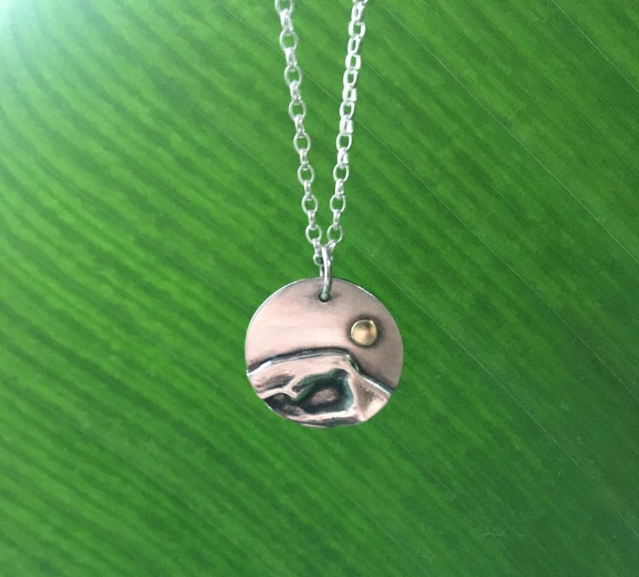 Silver mountain, hills, landscape pendant - reserved fro Caroline