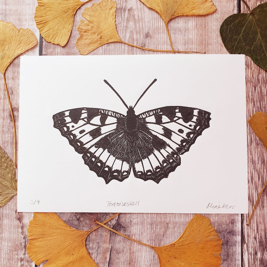 Tortoiseshell Butterfly Linocut Print - Small Butterfly Linocut Print