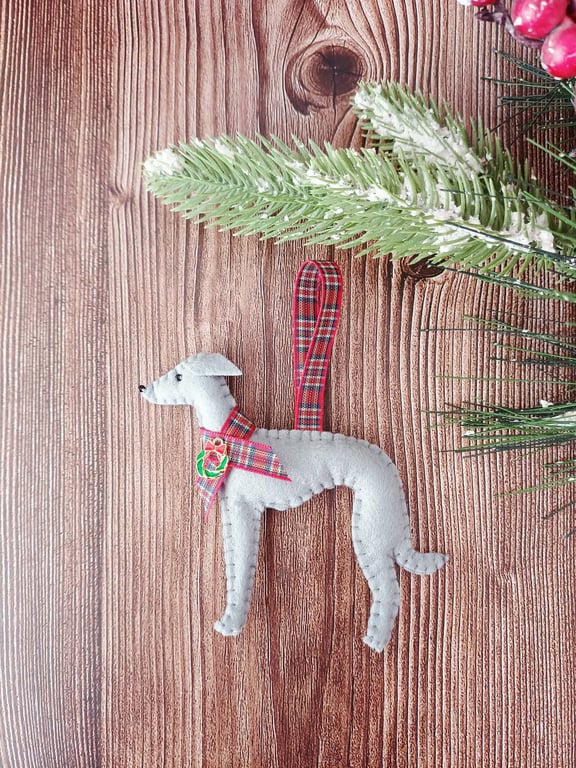 Italian Greyhound Ornament, Felt Christmas Tree Bauble