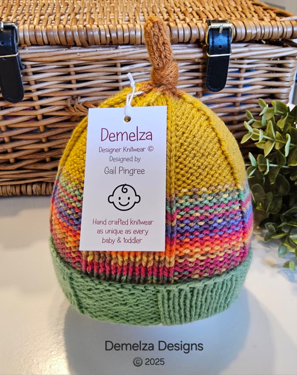 Designer Hand Knitted Baby knotted Pixie Hat  3-9 Months size 