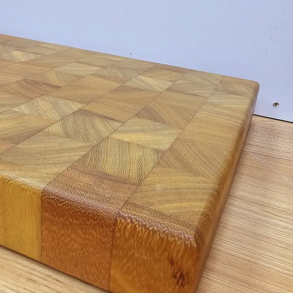 Large Iroko End Grain Chopping Board 5cm Thick Handmade, Butcher Block