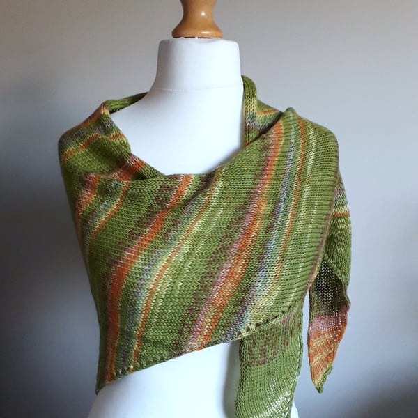 Acorn Shawl, Stole, Green, Orange